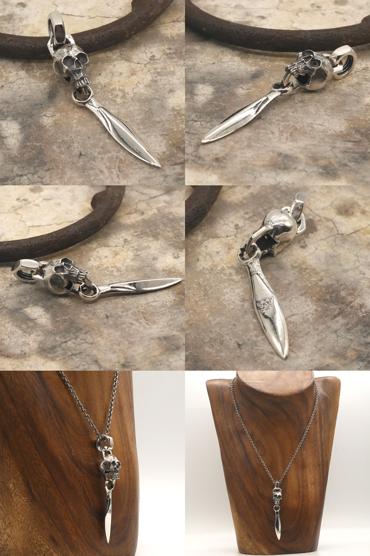 tool925 スカル×ナイフ　シルバーペンダント トップ