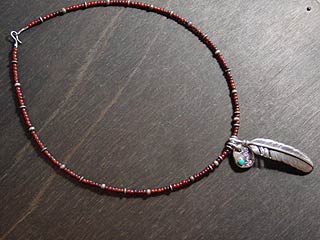 K-SMITH BEADS NECKLACE 【ターコイズメタルトップ＆フェザー】