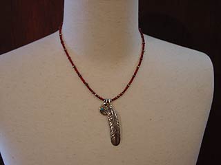 K-SMITH BEADS NECKLACE 【ターコイズメタルトップ＆フェザー】