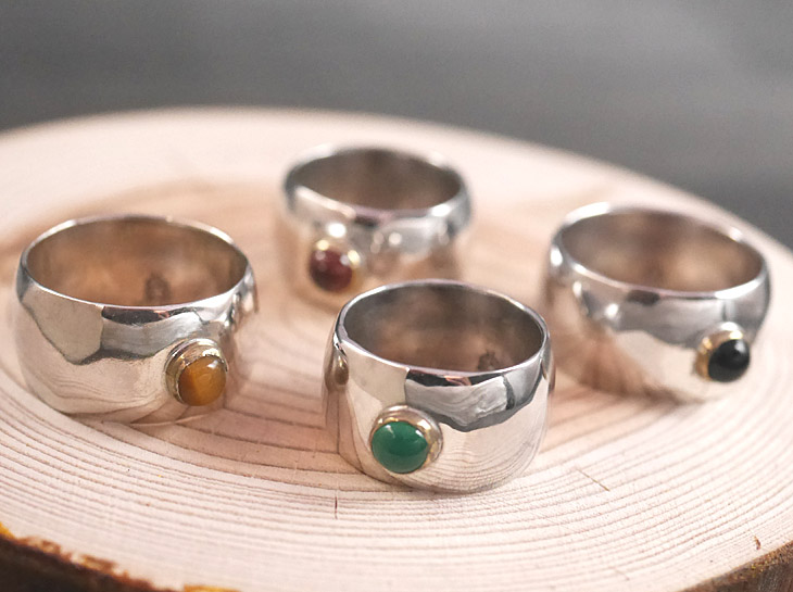 RYOKU 甲丸ワイドリング silver × stone　ripples ring