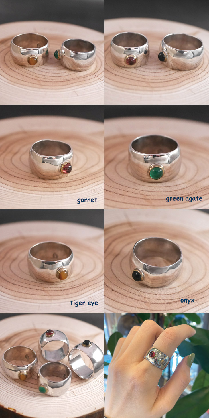 RYOKU 甲丸ワイドリング silver × stone　ripples ring