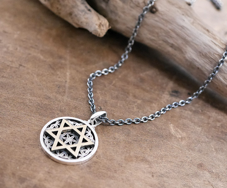 フラワーオブライフ × 六芒星 ペンダントトップ　silver × brass pendant top