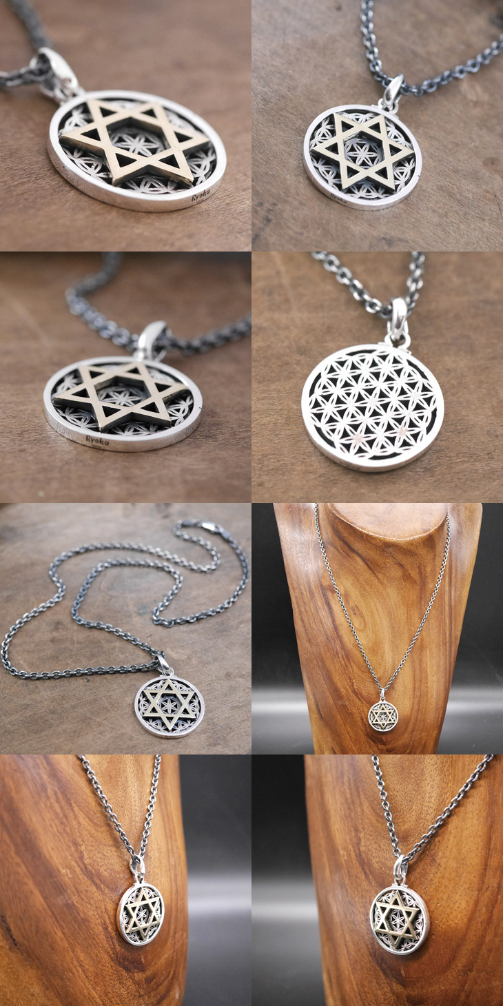 フラワーオブライフ × 六芒星 ペンダントトップ　silver × brass pendant top
