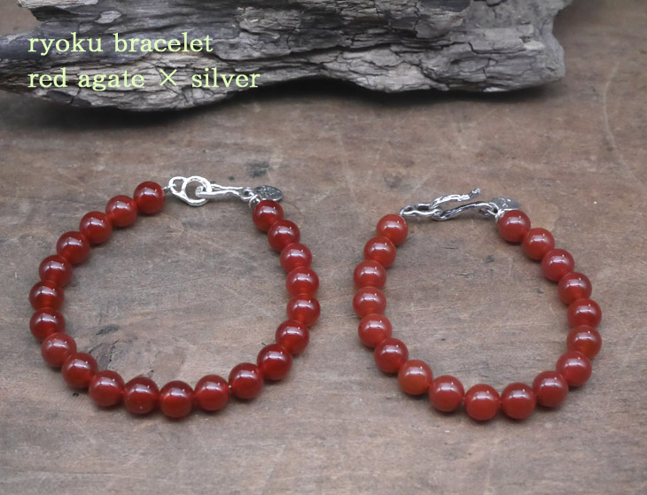カーネリアン　ビーズブレスレット　シルバー