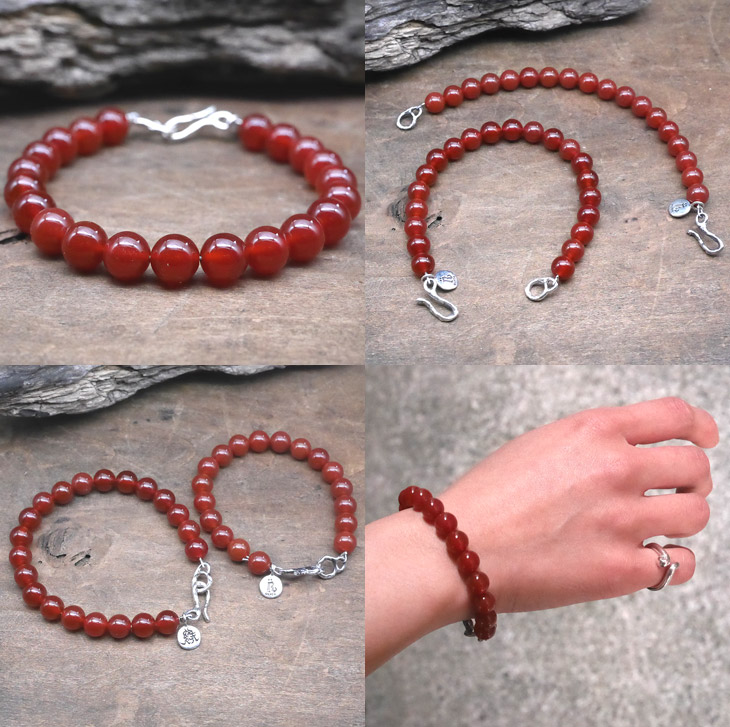 カーネリアン　ビーズブレスレット　シルバー