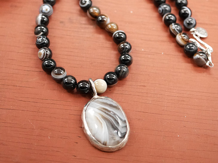 RYOKU　アゲート×シルバートップ　アイアゲートビーズ　天然石ネックレス1点モノ