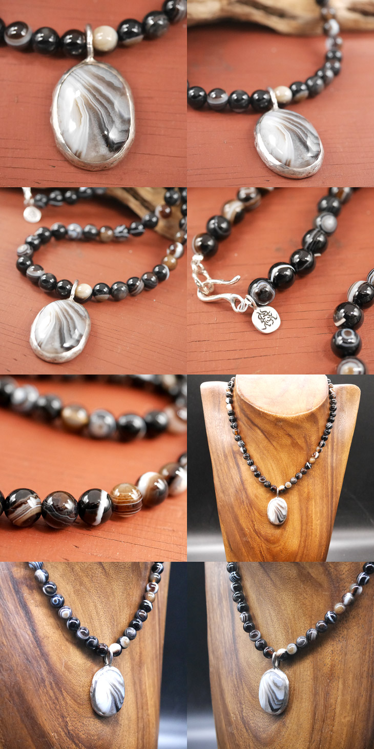 RYOKU　アゲート×シルバートップ　アイアゲートビーズ　天然石ネックレス1点モノ