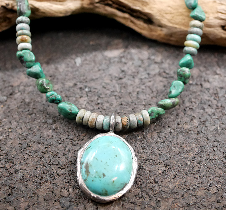 RYOKU　ターコイズ×シルバートップ　ターコイズビーズ　天然石ネックレス1点モノ