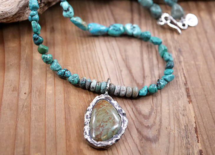 RYOKU　ターコイズ×シルバートップ　ターコイズビーズ　天然石ネックレス1点モノ