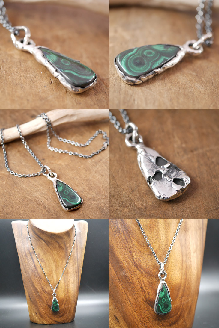 マラカイト×シルバー　天然石ペンダントトップ　1点モノ
