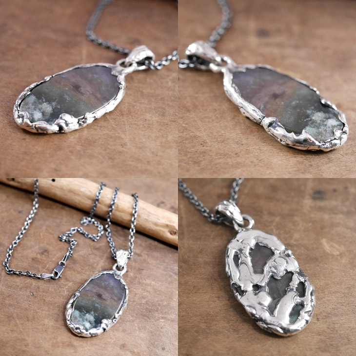 モスアゲート×シルバー　天然石ペンダントトップ　1点モノ